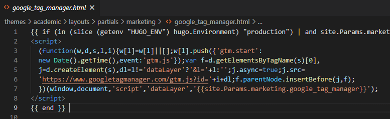 Adding Google Tag Manager tag in HUGO website