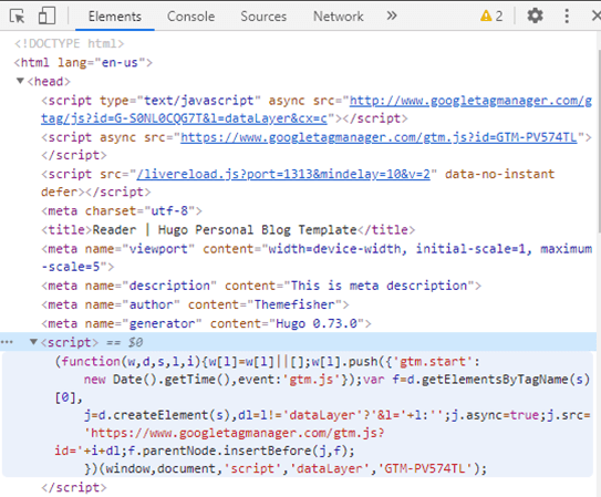 Adding Google Tag Manager tag in HUGO website